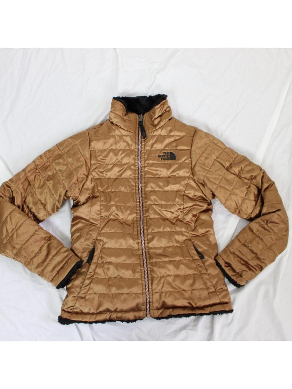 The North Face Girls Bronze Gold Puffer Reversible Sherpa Jacket. Sz Girls 10/12